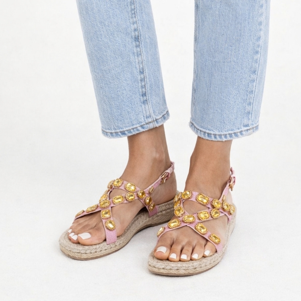 Gucci Crystal Embellished Espadrille Flat Sandals Size 36.5 - Picture 14 of 15